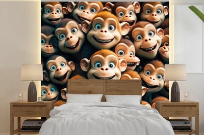 Behang - Fotobehang Aap - Dieren - Bruin - Design - Meiden - Jongens - Breedte 240 cm x hoogte 240 cm