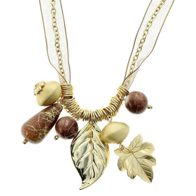 Behave - Ketting - Goudkleur - Lint met Bladvormige Hangers - 45 cm