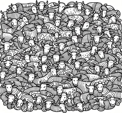 Doodle koeien schilderij | Koeienkunst: Een speelse twist op de klassieke boerderijschilderkunst | Kunst - 80x80 centimeter op Dibond | Foto op Dibond