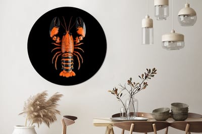 WallCircle - Wandcirkel - Muurcirkel - Kreeft - Oranje - Zwart - Modern - Aluminium - Dibond - 140x140 cm - Binnen en Buiten