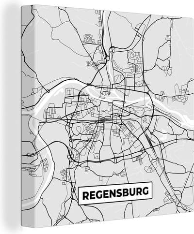 Canvas Schilderij Duitsland - Plattegrond - Regensburg - Kaart - Stadskaart - 20x20 cm - Wanddecoratie