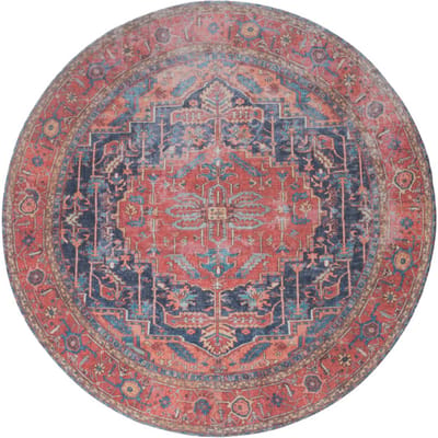 Vloerkleed Heris Red 01 Rond ø160 cm - Laagpolig Vloerkleed – Vintage / Klassiek Design
