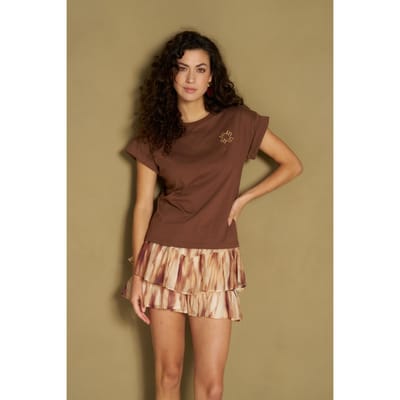 Lofty Manner bruine dames t-shirt   Ronde hals   Relaxed Fit   Geen zakken   Grafisch patroon   Korte mouw Bruin XS