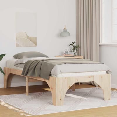 Bedframe op vloer - Laag bedframe - Moderne slaapkamer - Massief grenenhout - Ruim design - Natuurlijk bruin