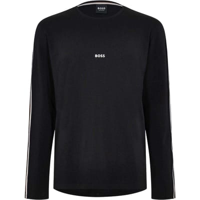Boss Heren Uniek Gestreept Jersey T-shirt met Lange Mouwen (Zwart)