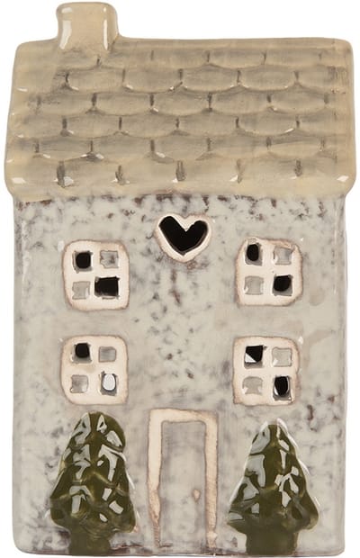 Clayre & Eef Waxinelichthouder Huis 9x8x15 cm Grijs Keramiek