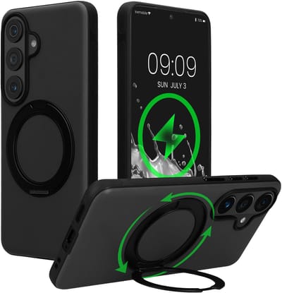kwmobile Hoesje met 360° ringstandaard voor Samsung Galaxy S26 - Hardcase met draaibare kickstand - Compatibel met MagSafe - zwart