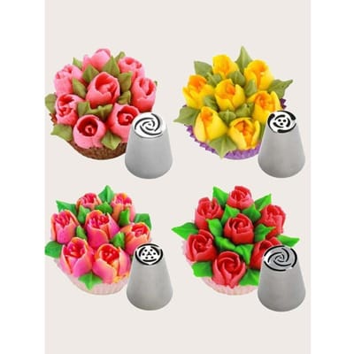 Roestvrijstalen Spuitmondje, Zilveren Bakroom Glazuur Tip, voor Taartdecoratie 4-piece set zilver