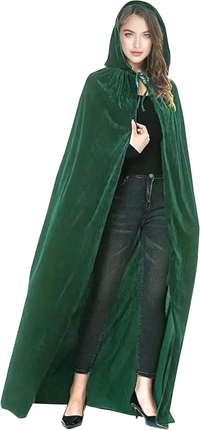 140 cm Groene Halloween Cape met Kap van Velours voor Volwassenen en Kinderen, Perfect voor Vampier Kostuum en Feestjes