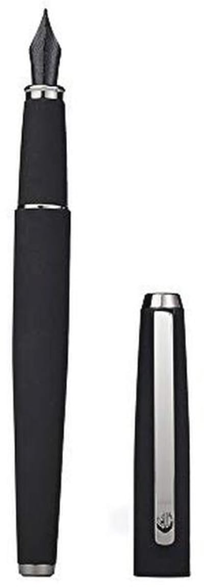 Matte Black Fountain Pen Medium Nib, Warrior Series, Classic Design with Converter and Metal Pen Box by Hongdian