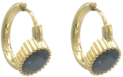 Oorbellen - RVS - kristal - zwart - goudkleurig - 1.5cm - dames - sieraden - trendy - cadeau