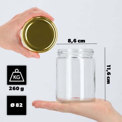 KADAX Wekpotten 540 ml, inmaakpot om in te zetten, inmaakpotten voor schroefdeksel, jampot, voorraadpot, conservenglas, ronde glazen (goud/8 stuks), 8.6x8.6x11.6, K7497-K7608