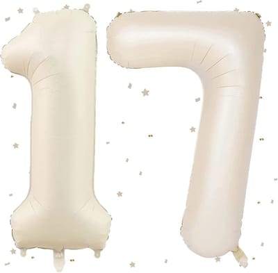 Grote Beige Cijferballon 17 XL - 102 cm Folieballon voor 17e Verjaardag en Jubileum