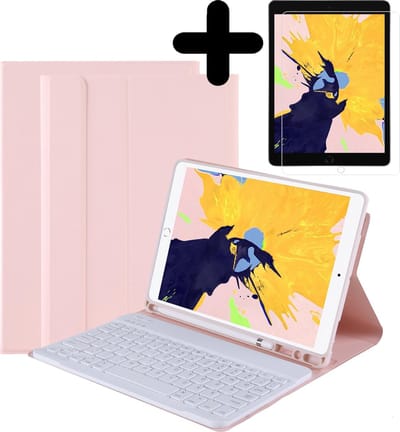 Hoes - Geschikt voor Apple iPad 8 (2020) - 10.2 inch - 8e Generatie - Met Screenprotector - Toetsenbord Case - Keyboard Book Cover - Hoesje - Lichtroze