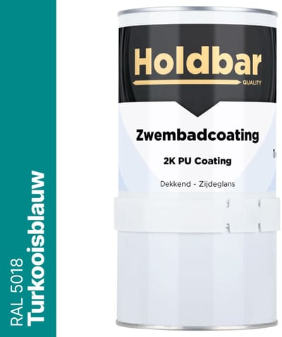 Holdbar Zwembadcoating Turkooisblauw (RAL 5018) 1 kg - Zwembadverf - Alle kleuren - Waterdicht - Gemakkelijk reinigen - UV-bestendige Zwembad Verf - Chloor en Chemicaliën Bestendig - 2 Componenten