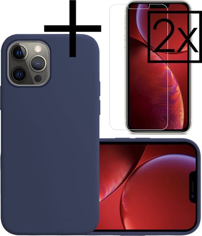 Hoesje - Met 2x Screenprotector - Geschikt voor Apple iPhone 13 Pro - Sterk & Shockproof - Back Cover - Siliconen Case - Telefoon Hoes - Donkerblauw