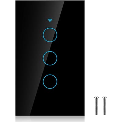 Interrupteur tactile Wi-Fi à cercle unique pour Alexa et Google, 3 voies AC  (Noir ) noir