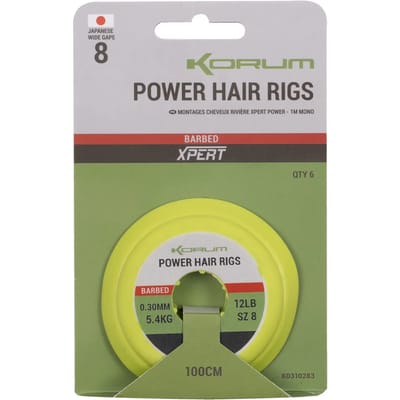 Korum Xpert Power River Hair Rig Barbed 1m Mono (6 pcs) - Maat : Haak 8 - 0.30mm
