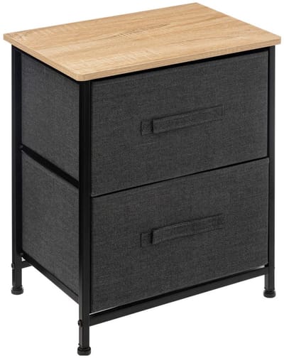5FIVE Opbergkast Pisa - 2 mandjes - grijs - 45 x 30 x 51 cm - metaal/hout/stof - nachtkastje