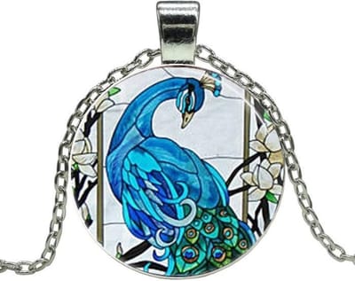 Fako Bijoux® - Ketting - Cabochon - Pauw - Blauw