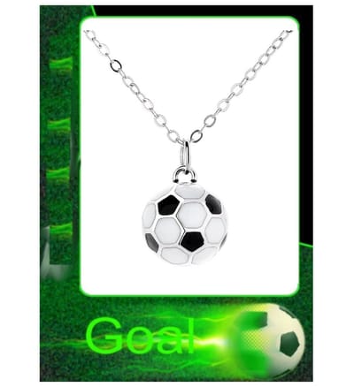 Geëmailleerde zilveren hanger van een voetbal - 15 mm - 925 zilver collier van 40-45 cm - geschikt voor kinderen