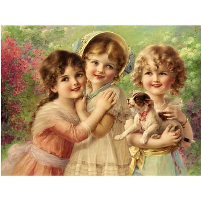 Kits de peinture diamant 5D à faire soi-même, perceuse complète, trois filles, amour chiens, broderie diamant 20X30CM beige
