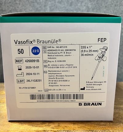 BBRAUN - Vasofix Braunüle verblijfscatheter - 0,90 x 25 mm, blauw, 22G - 50 stuks per doos