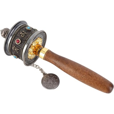 Handheld Tibet Gebedswiel 6 Woorden Mantra Dubbele Lagers Stil Gelukbrengend Handmatig Draaien сyaan