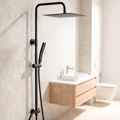 Auralum Max Douchesysteem - Zwart Doucheset - Regendouche Ø 30 cm - Verstelbare Hoogte 72-110 cm - Duurzame Messing Omsteller - Wandmontage - Zwart