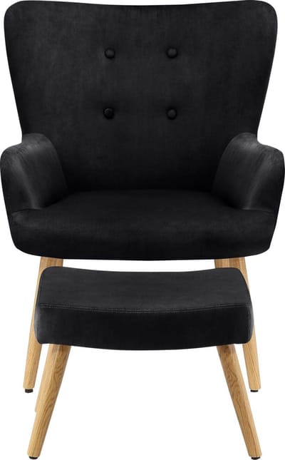 Coco-Fauteuil & Kruk - Zwart Fluweel