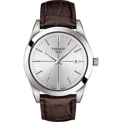 Tissot Elegance Serie Kwarts Uurwerk 100 Meter Waterbestendig Horloge 40 Mm Wit Wijzerplaat Roestvrijstalen Kast Lederen Band T127.410.16.031.01 Regular Watch Box,Brown Strap white