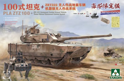 Takom Modelbouwpakket Militaire voertuigen - 2222X PLA ZTZ 100 met ZRY-222 UCGV - Robot Wolves Combat System - Chinese Tank Plastic - 1:35 - Modelbouw