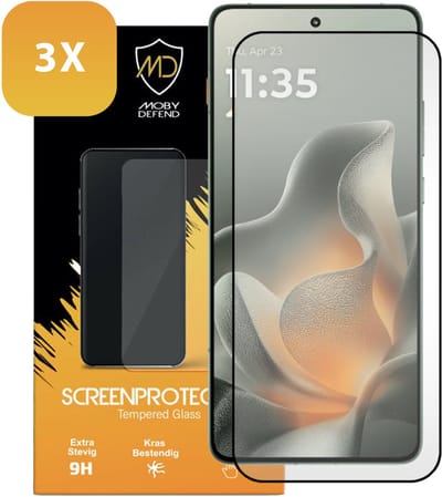 3-Pack MobyDefend Screenprotectors - Geschikt voor Motorola Edge 70 - Screensavers Met Zwarte Randen - Gehard Glas
