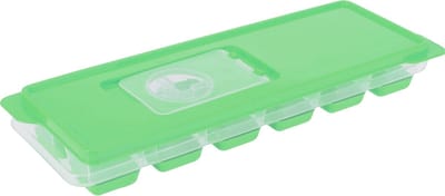 Excellent Houseware ijsklontjes tray - ijsblokjes vormpjes - 12 vakjes - kunststof - groen - met afsluitdeksel