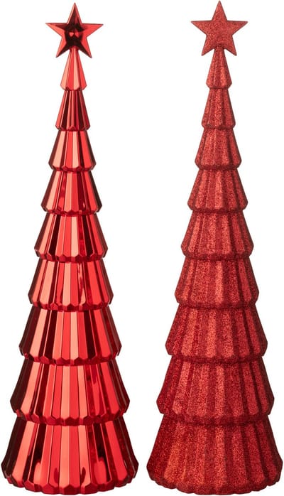 J-Line decoratie Kerstboom + Ster - kunststof - beige - 2 stuks