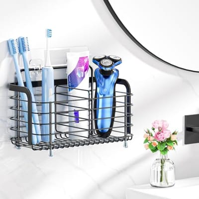 Gereedschapshouder voor aanrecht - Metalen organizer met 2 compartimenten en antislip design - Spatelhouder met afvoergat (matzwart)