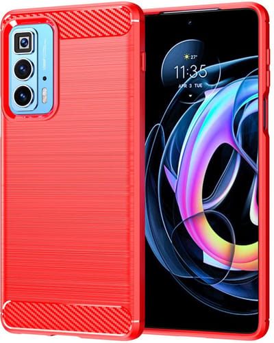 MobyDefend Hoesje - Geschikt voor Motorola Edge 20 Pro - TPU Backcover - Geborstelde Metaal & Carbon-Look - Rood
