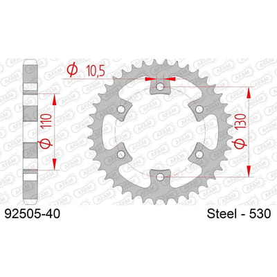 Stalen motortandwiel achteraan Afam 530 40 dents
