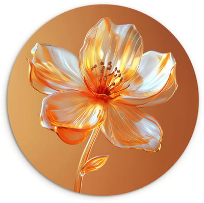 WallCircle® Wandcirkel 120x120 cm - Muurcirkel Glazen - Bloem - Oranje - Muurdecoratie woonkamer - Wanddecoratie slaapkamer - Kamer decoratie accessoires - Ronde schilderijen XXL