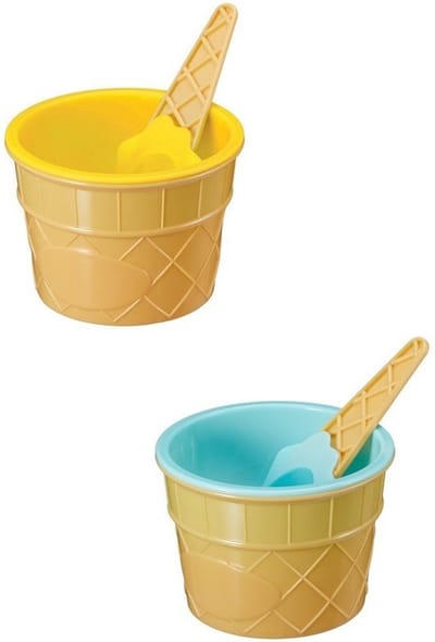4x stuks Gekleurde ijsbekers geel/blauw inclusief lepel 7 cm - IJsbakjes in verschillende keuren