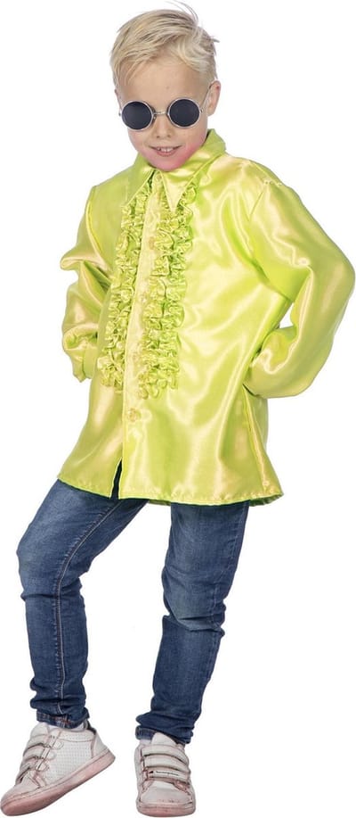 Gele Ruchesblouse Satijn Foute Disco Kind