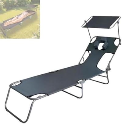 Verstelbaar ligbed - Draagbare stoel - Terras ontspanning - Met gezichts- en armgaten - 186 cm lang - Grijs