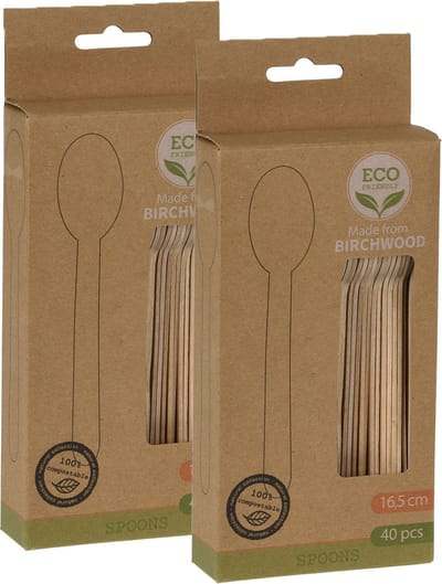 BBQ/verjaardag/camping wegwerp bestek - lepels - 80x - hout - 16 cm - eco friendly/composteerbaar