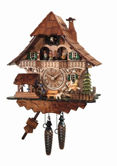 Engstler - 4965_QMT - Koekoeksklok - Kwarts - Notenhout - met muziek met dansend paar - 34 cm