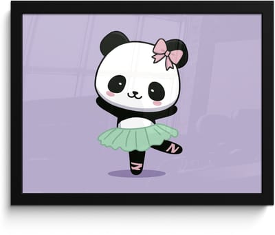 Poster in lijst - Fotolijst 40x30 cm - Posters - Panda - Paars - Sierlijk - Kawaii - Posterlijst zwart - Decoratie - Wanddecoratie woonkamer - Muurdecoratie slaapkamer