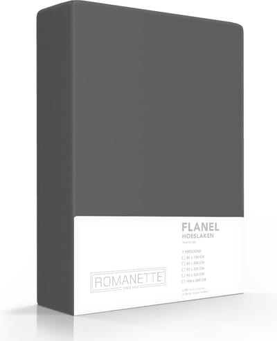 Romanette flanellen hoeslaken - Antraciet - 1-persoons (90x200 cm)
