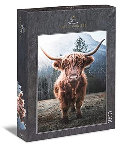 Klassiek 1000-delige Puzzel van een Hoogland-Rund in Alpenlandschap