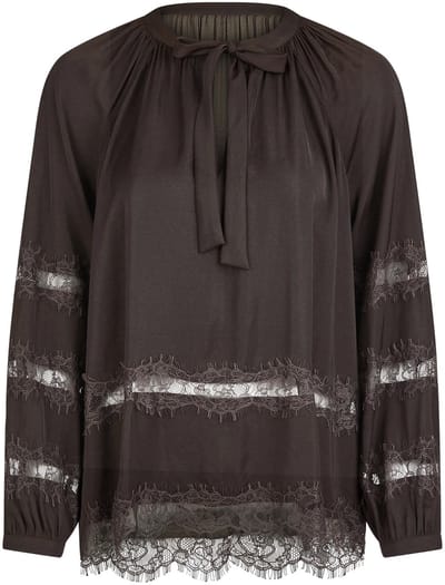 Marc Aurel • bruine blouse met kant • maat 36