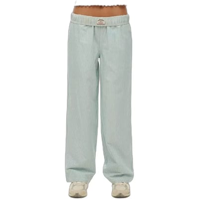 Superdry Biologisch Katoenen Gestreepte Broek met Elastische Band Green Grootte: 36