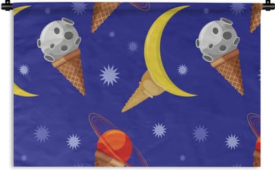 Wandkleed - Wanddoek - Planeten - IJshoorntjes - Patronen - 90x60 cm - Wandtapijt